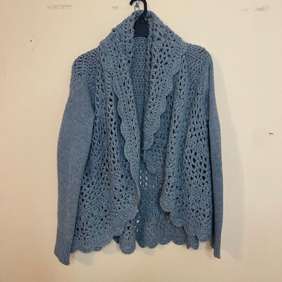 Romeo & Juliet Women's L Crochet Open Knit Shawl Collar Flared Cardigan Sweater - Picture 1 of 4